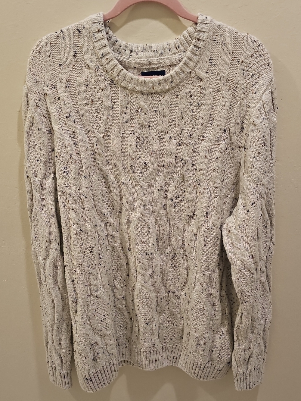 Club Room Men's Cream Speckled Cable Knit Crewneck Sweater